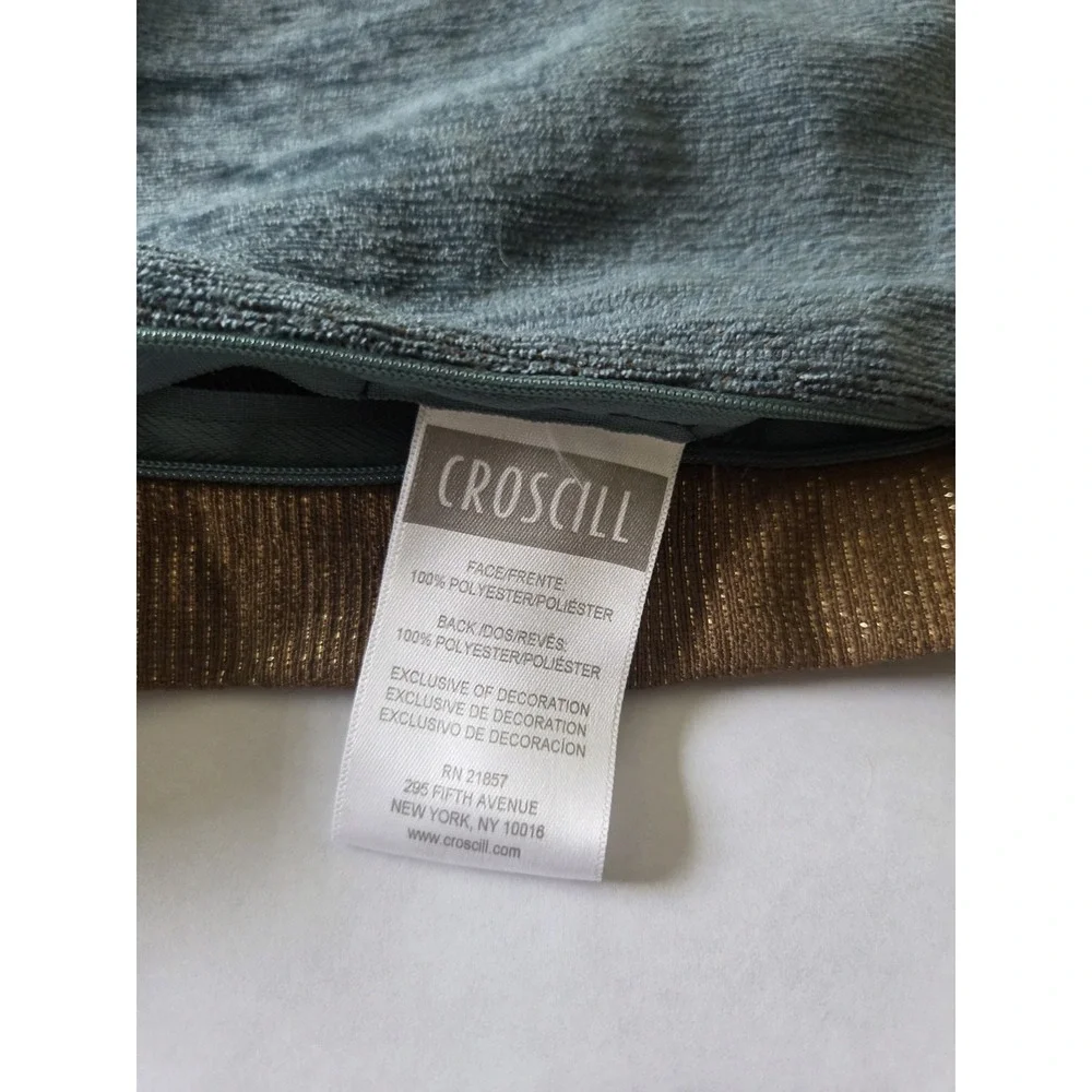 Croscill Zarina Euro Sham Brown Flecked Teal Blue Gold‎ Embroidered Rich Luxury